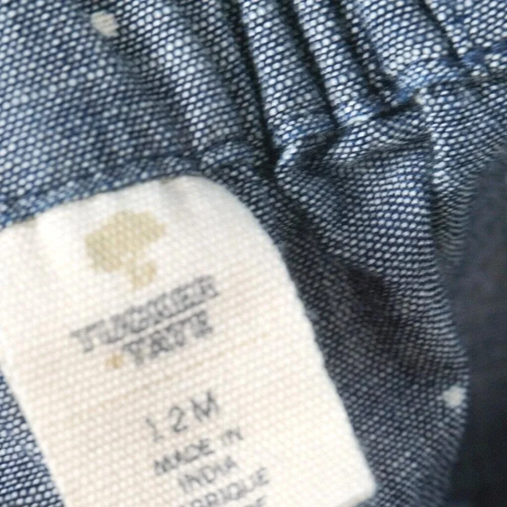 Tucker + Tate Overalls Baby 12M Blue Polka Dot Ruffle Strap‎ Chambray Jumpsuit